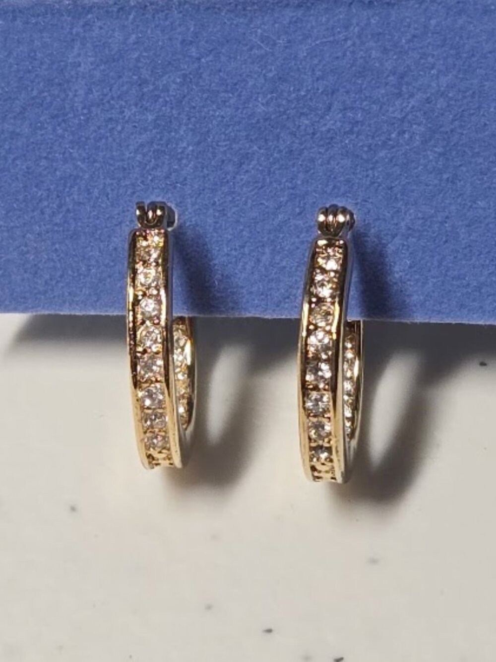 Vintage, New in Box Avon 2003 rhinestone inside out hoop earrings in gift box